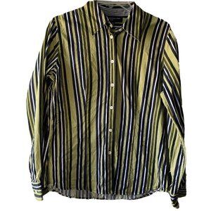 jones new york tops medium button front blue green stripes
